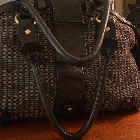 Valentino Garavani large handbag vintage black leather with fabric gold hardware - Picture 2 of 14